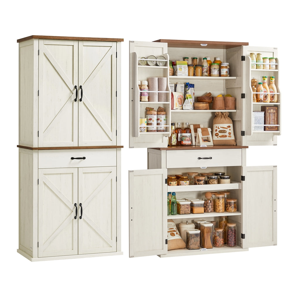 VASAGLE Liry Pantry Cabinet with Barn Doors – Rustic White