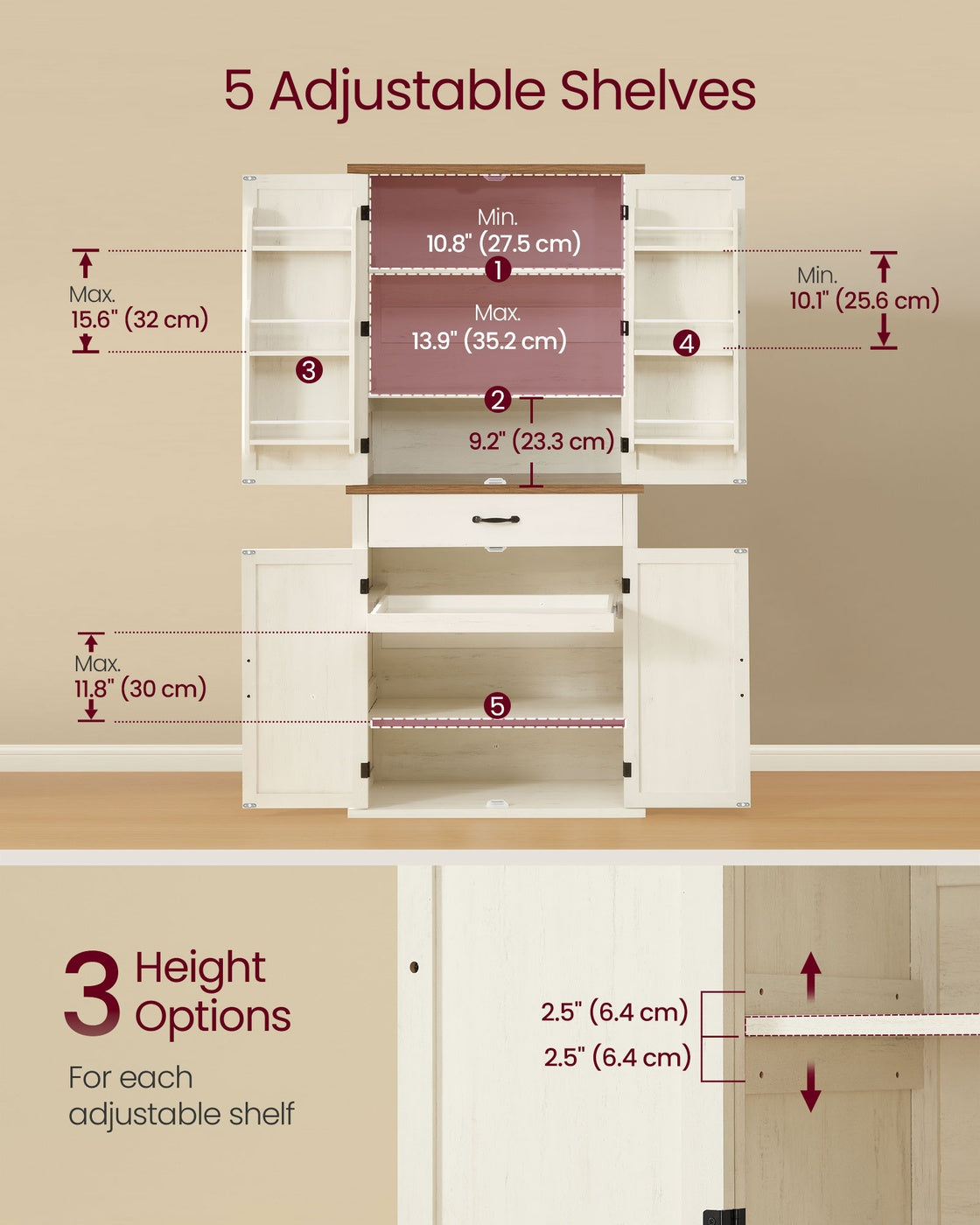 VASAGLE Liry Pantry Cabinet with Barn Doors – Rustic White