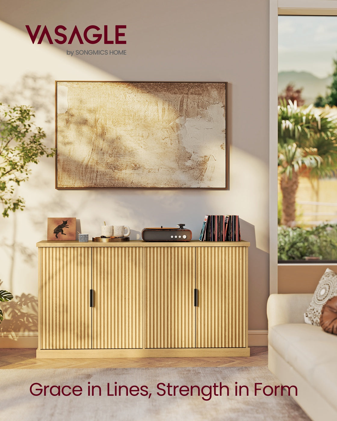 VASAGLE Maxe Buffet Cabinet, Console Cabinet – Oak Beige