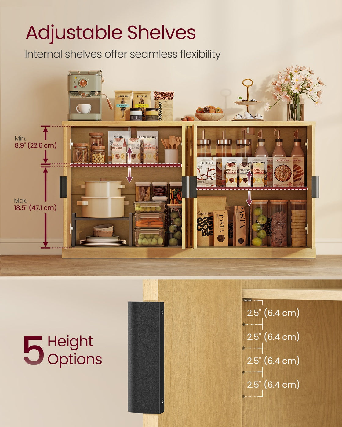VASAGLE Maxe Buffet Cabinet, Console Cabinet – Oak Beige