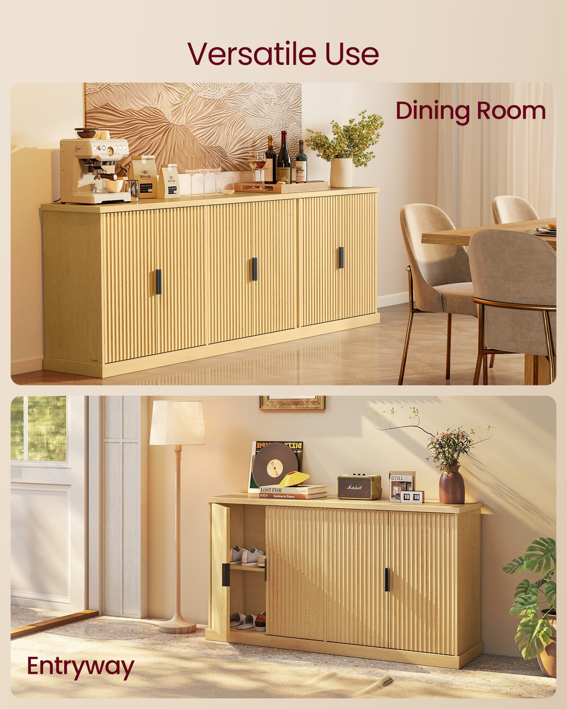 VASAGLE Maxe Buffet Cabinet, Console Cabinet – Oak Beige