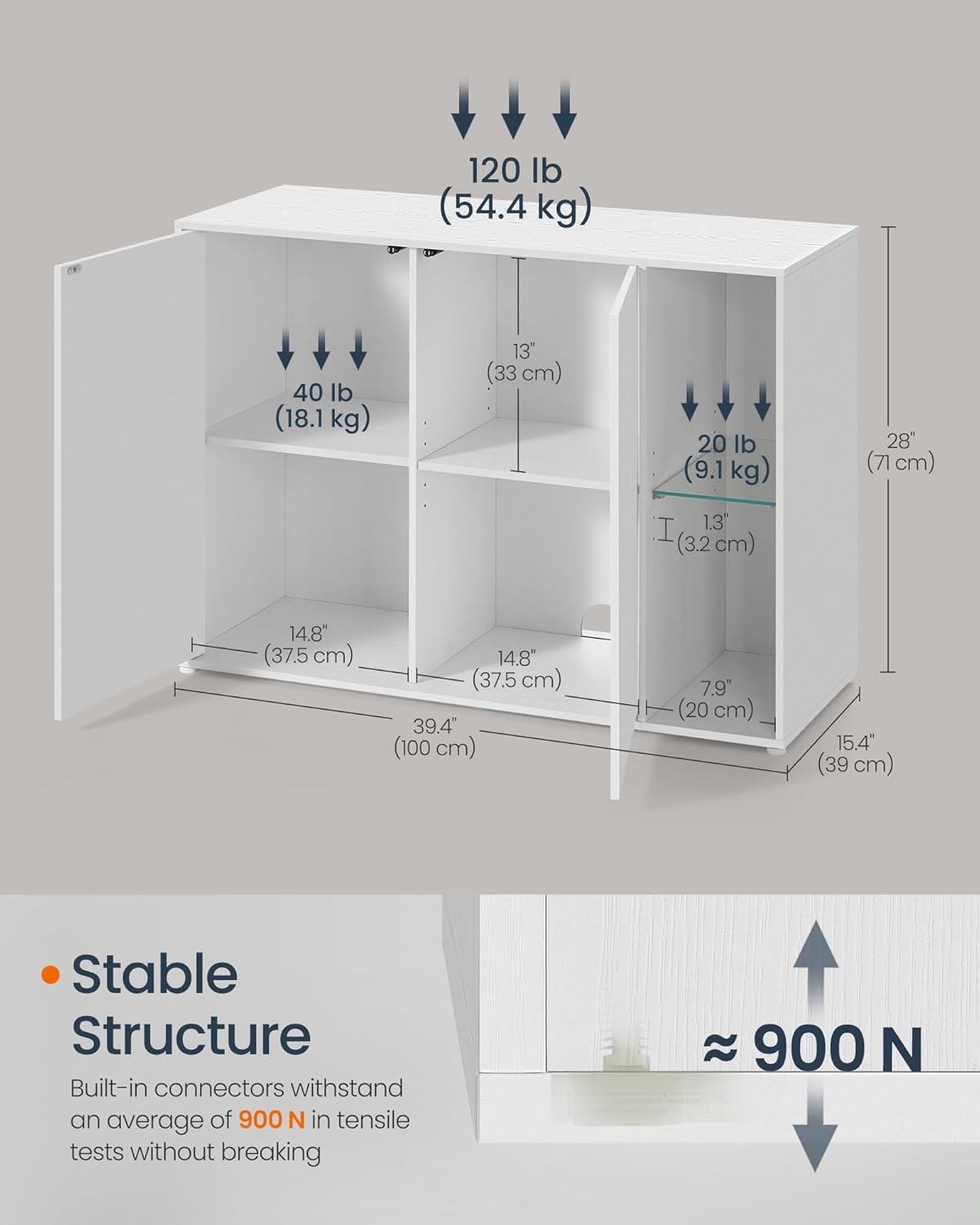 SONGMICS HOME Storage Cabinets, Superfast Toolless Assembly – Snow White