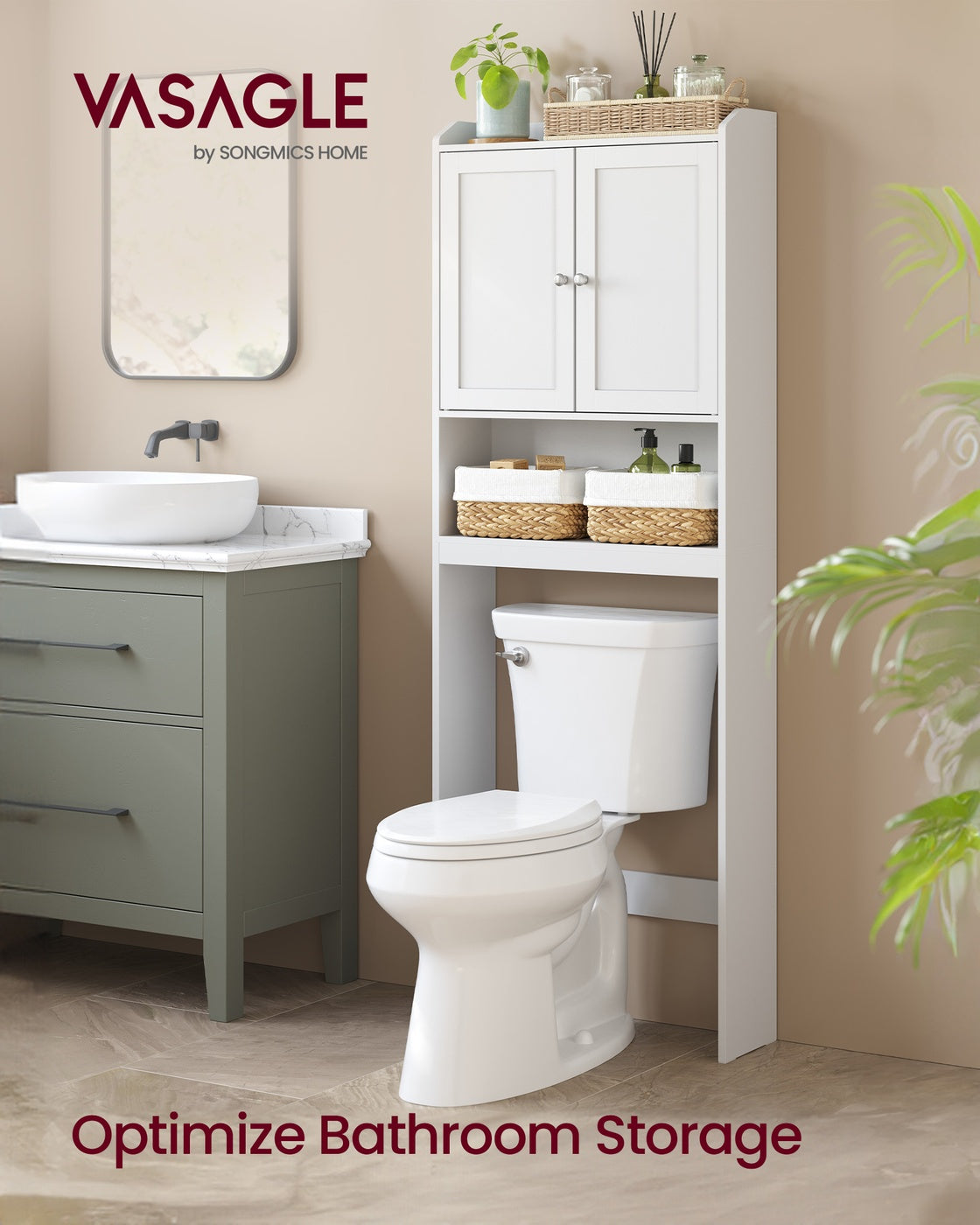 VASAGLE Over Toilet Storage Cabinet, 7.9 X 24. 6 X 70 Inches, Cloud White