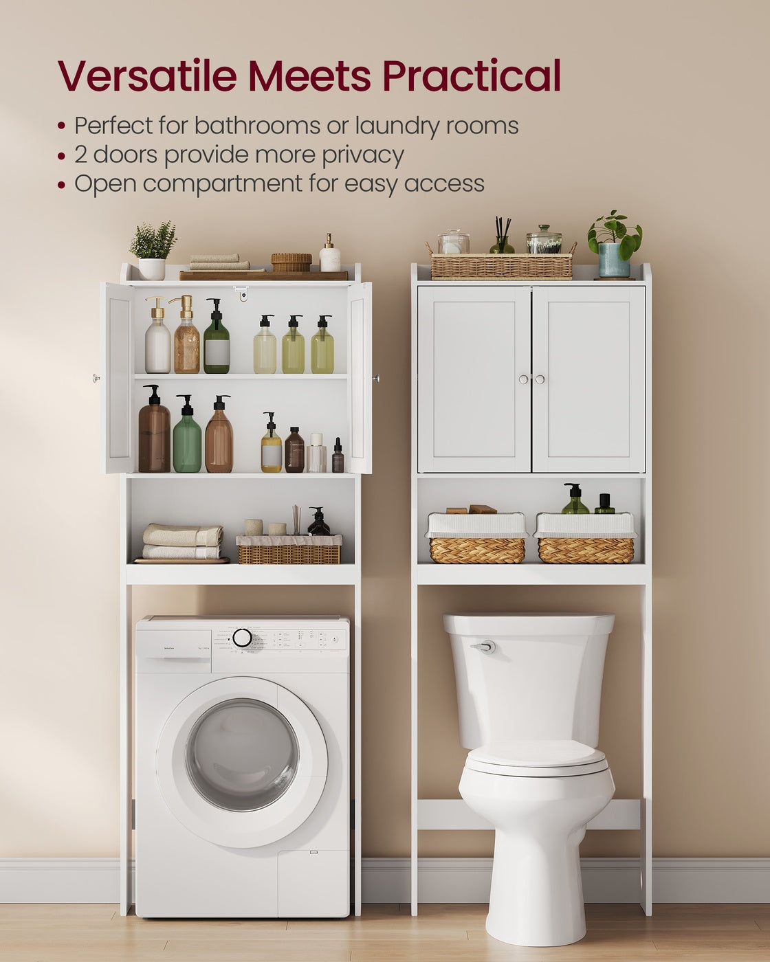 VASAGLE Over Toilet Storage Cabinet, 7.9 X 24. 6 X 70 Inches, Cloud White