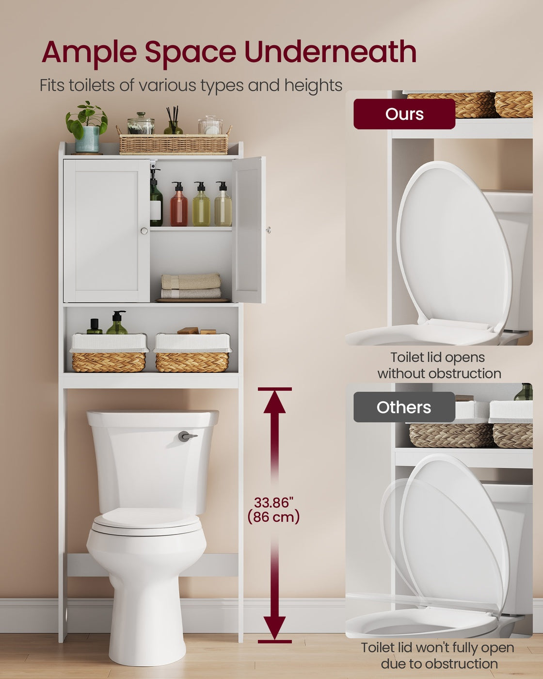 VASAGLE Over Toilet Storage Cabinet, 7.9 X 24. 6 X 70 Inches, Cloud White