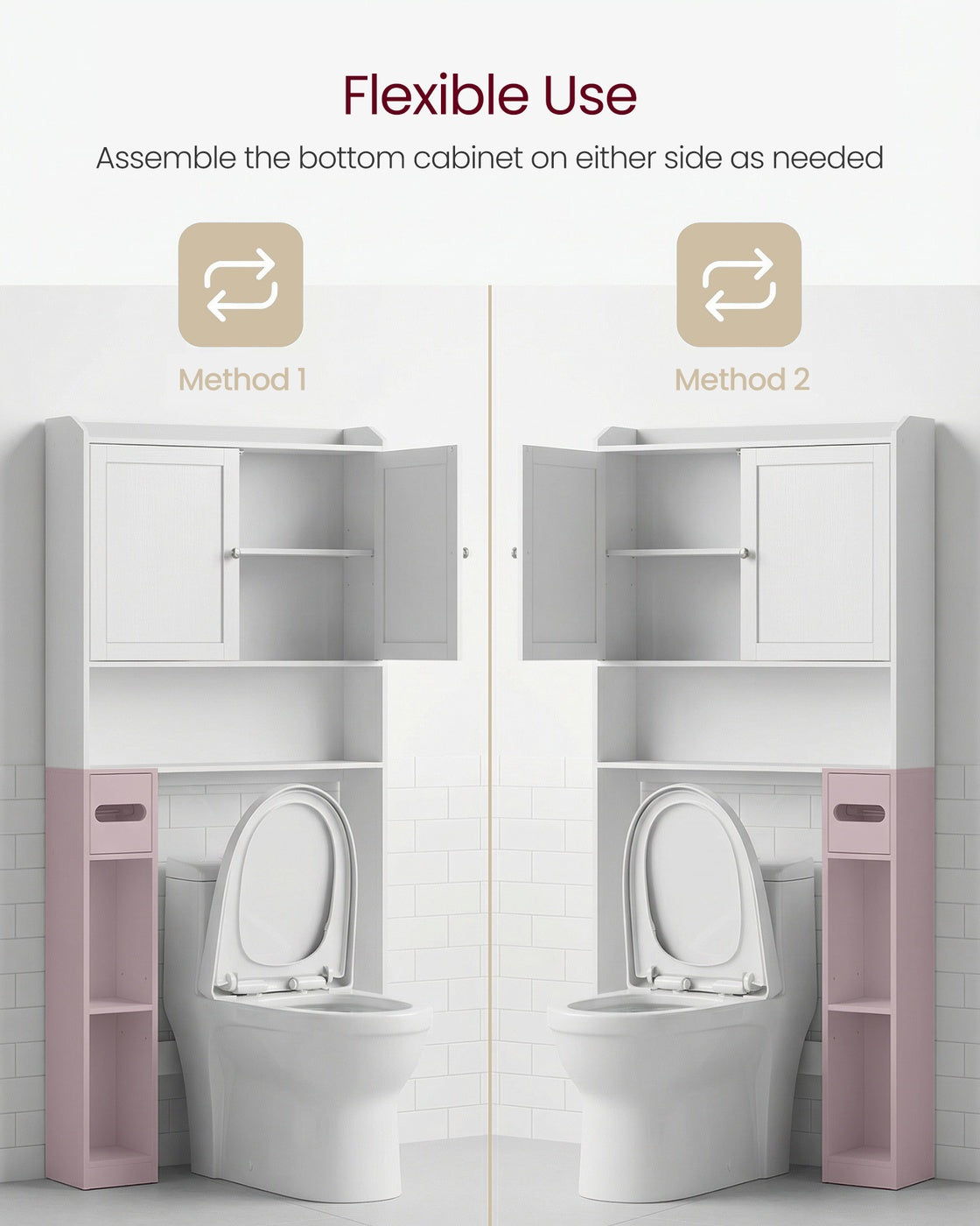 VASAGLE Bathroom Storage Shelf with Paper Holder Over Toilet – Cloud White