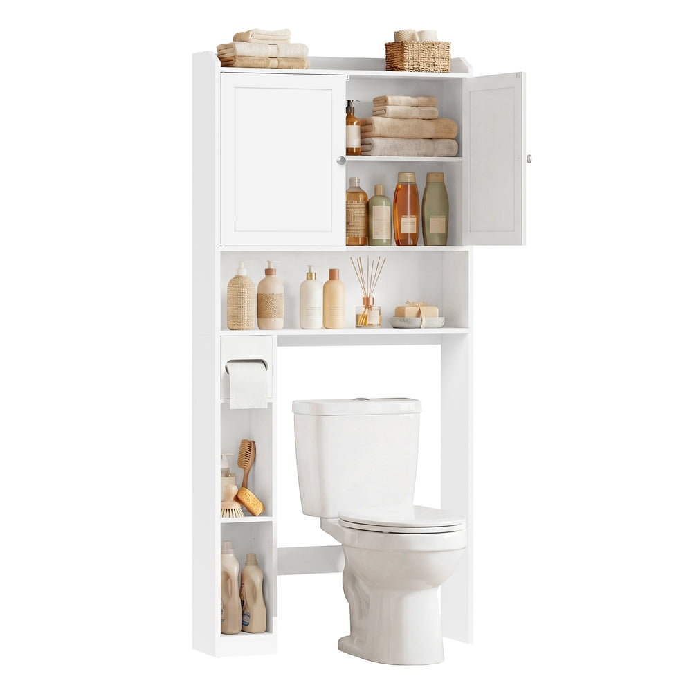 VASAGLE Bathroom Storage Shelf with Paper Holder Over Toilet – Cloud White