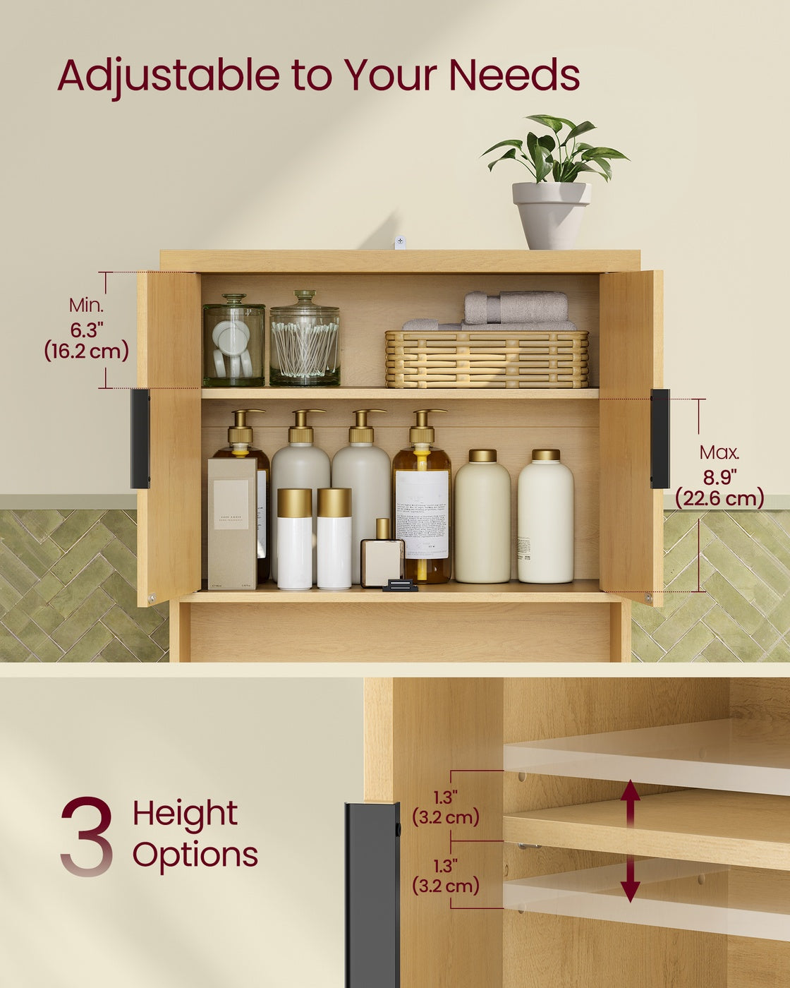 VASAGLE Maxe Over the Toilet Storage Cabinet, 23.6-Inch Wide Mid Century Modern, Oak Beige