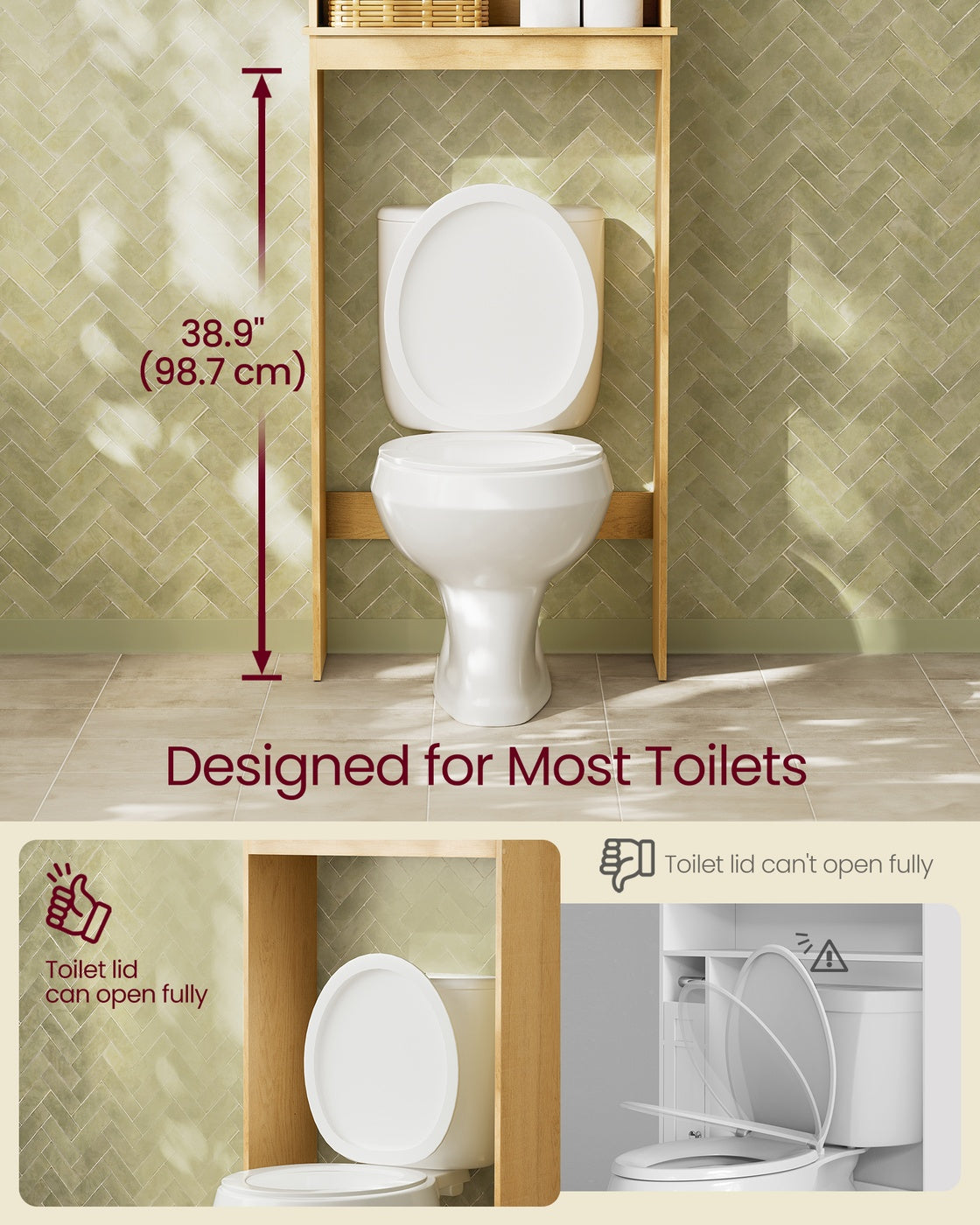 VASAGLE Maxe Over the Toilet Storage Cabinet, 23.6-Inch Wide Mid Century Modern, Oak Beige