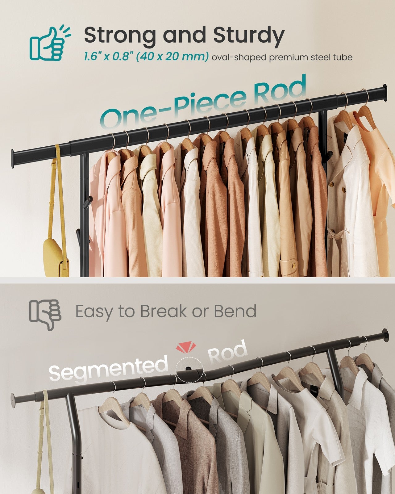 SONGMICS Clothes Rack, Heavy-Duty Rolling Clothing Garment Rack, Ink Black