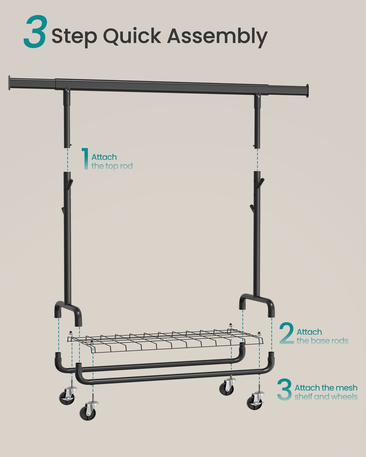 SONGMICS Clothes Rack, Heavy-Duty Rolling Clothing Garment Rack, Ink Black