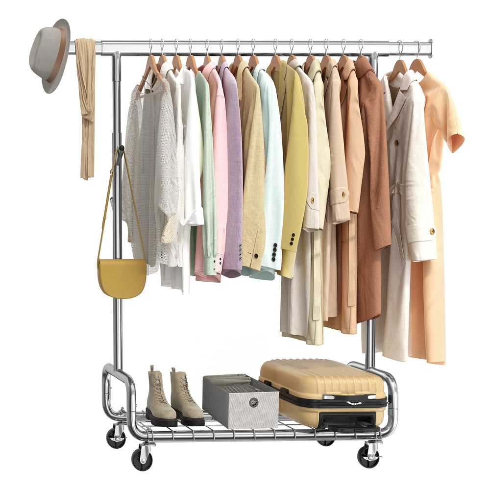 SONGMICS Clothes Rack, Heavy-Duty Rolling Clothing Garment Rack, Silver