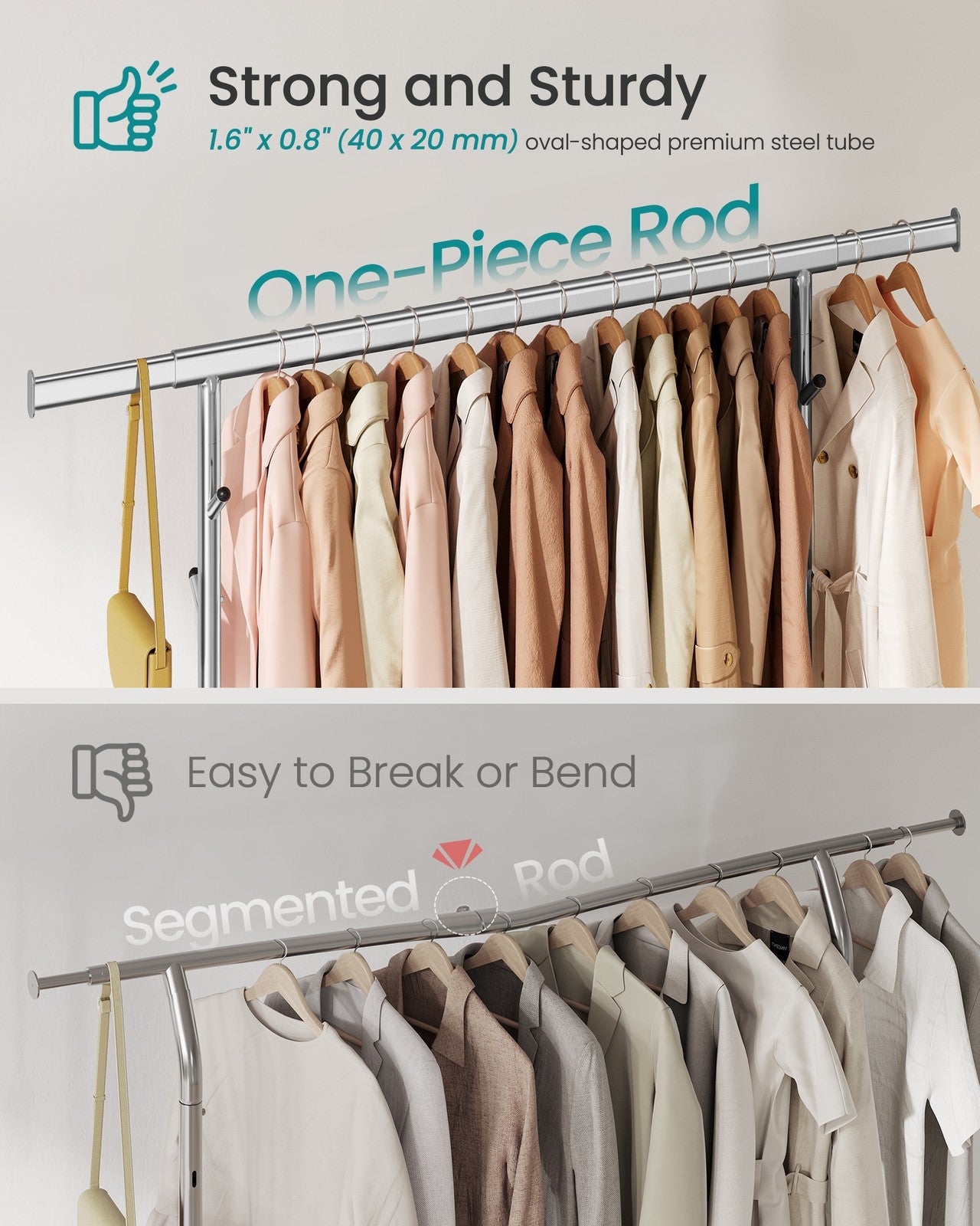 SONGMICS Clothes Rack, Heavy-Duty Rolling Clothing Garment Rack, Silver