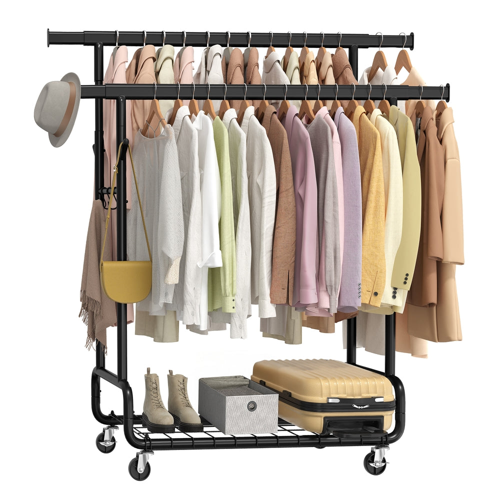 SONGMICS Clothes Rack, Heavy-Duty Rolling with Wheels, Ink Black