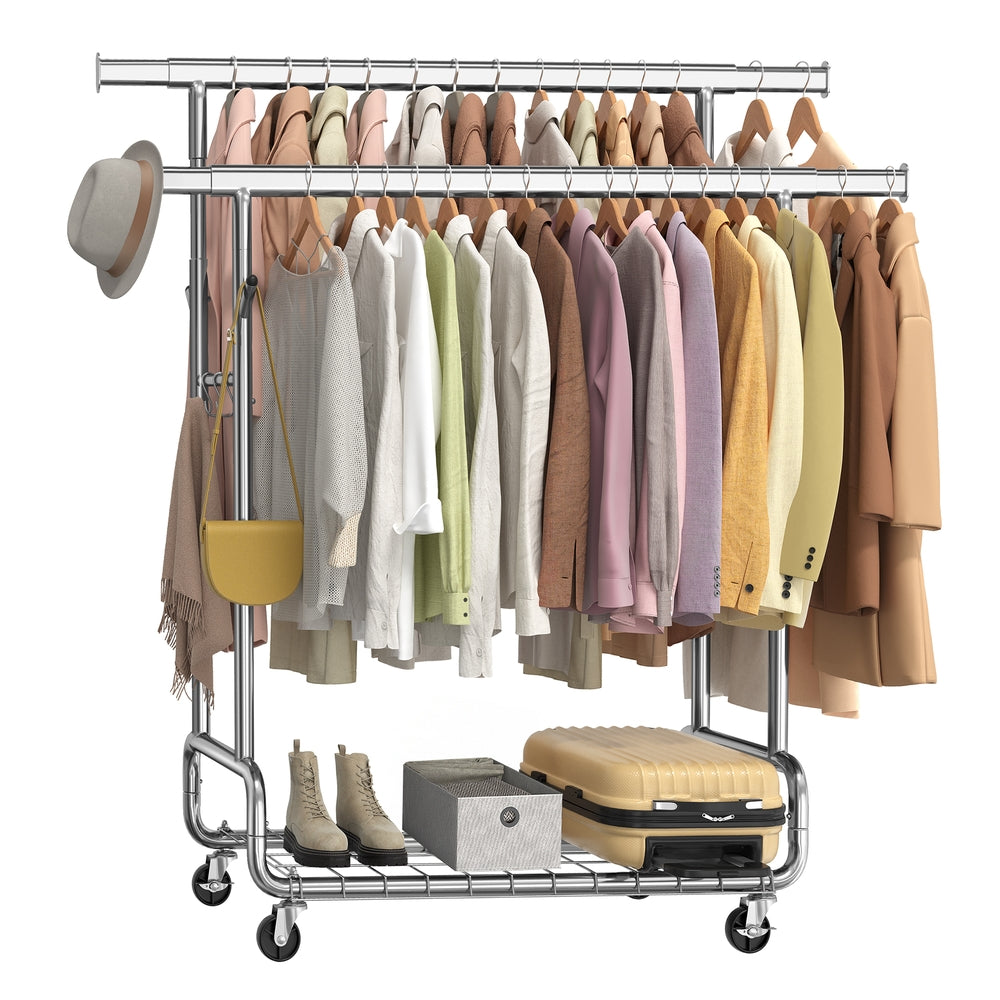 SONGMICS Clothes Rack, Heavy-Duty Rolling with Wheels, Silver