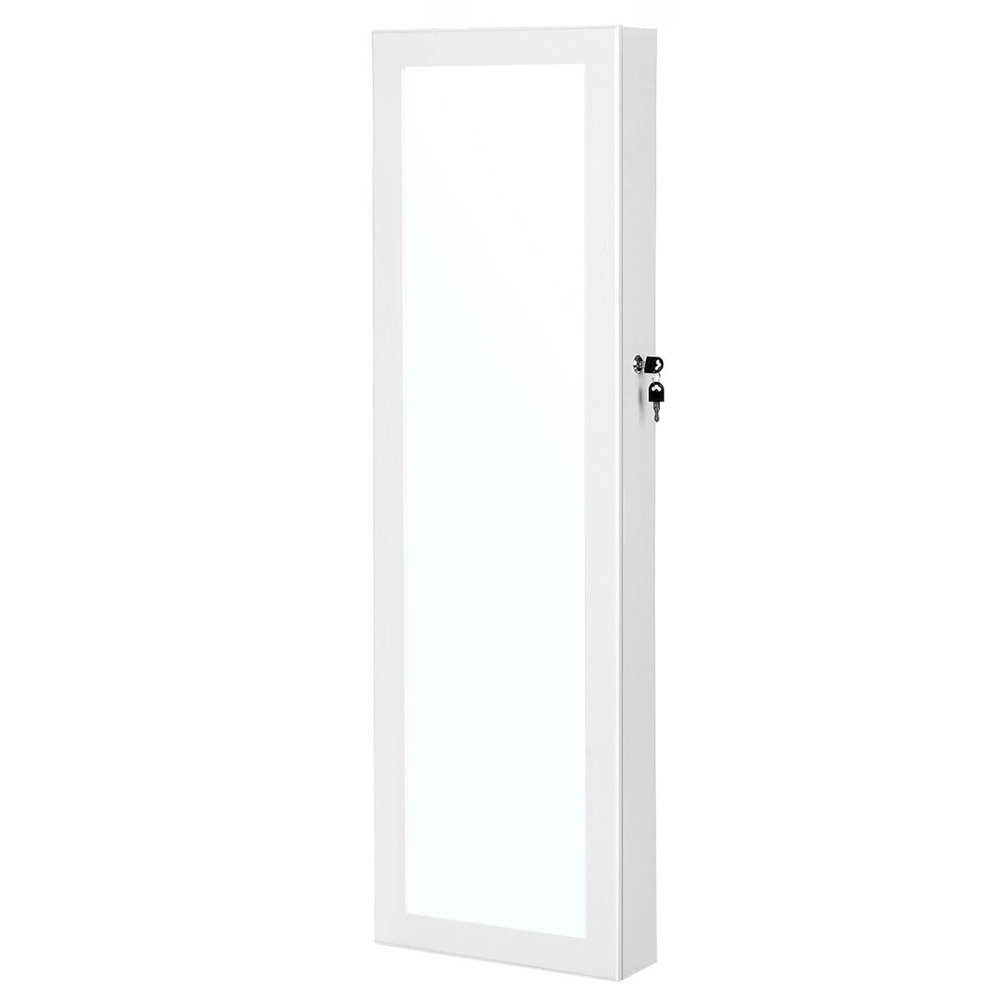 SONGMICS Lockable Mirror Jewelry Armoire with Lights for Wall or Door – White