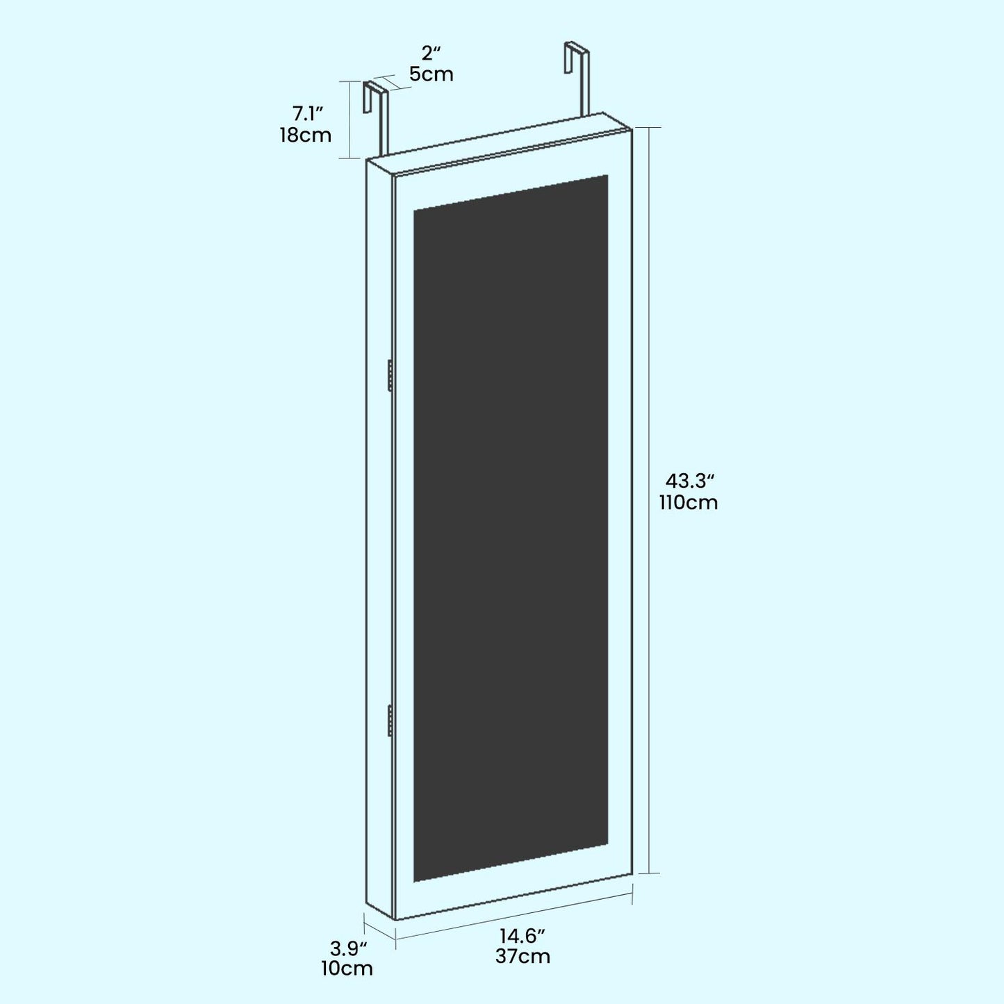 SONGMICS Lockable Mirror Jewelry Armoire with Lights for Wall or Door – White