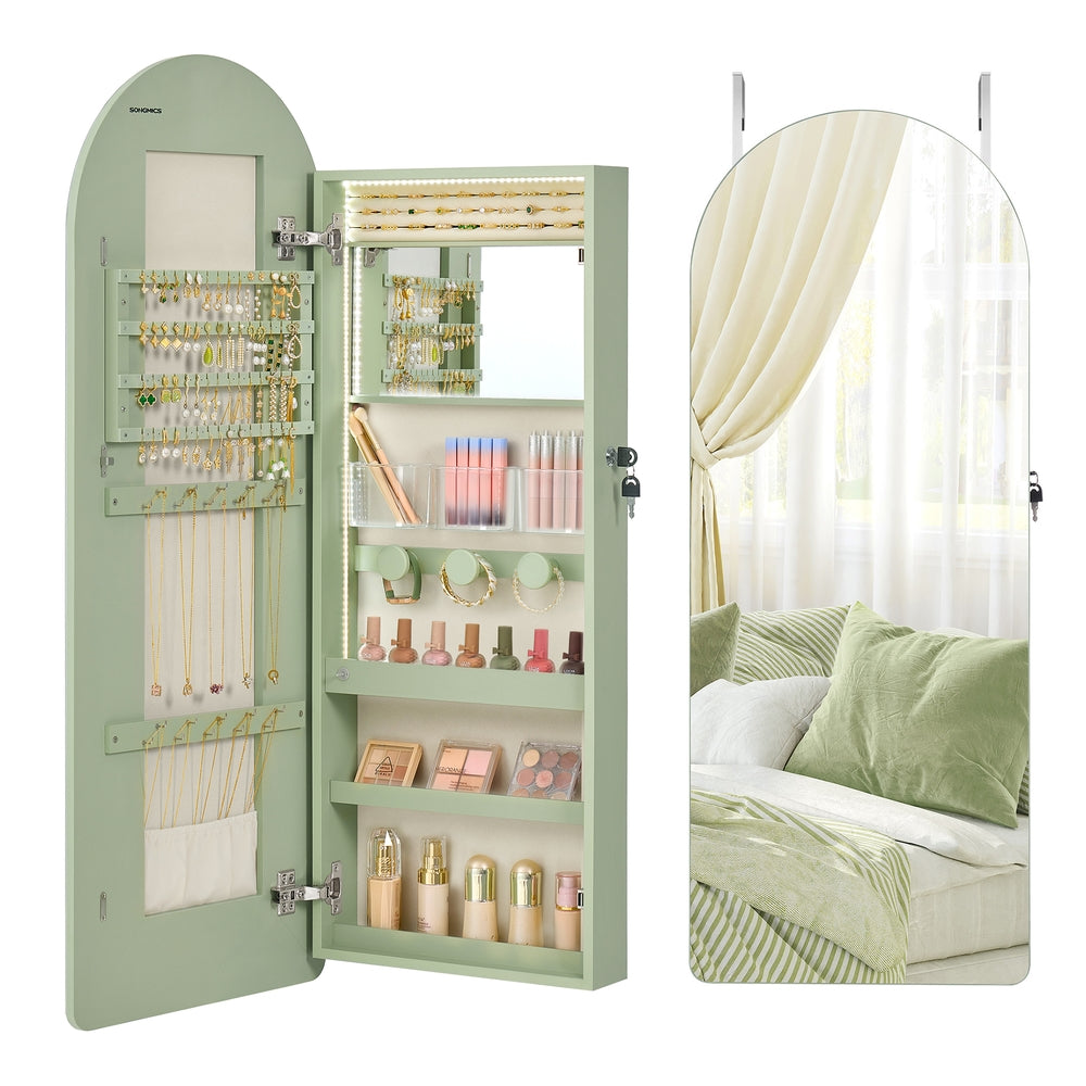 SONGMICS Wide LED Jewelry Cabinet Wall/Door Mounted – Laurel Green