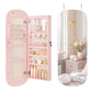 SONGMICS LED Jewelry Cabinet Wall/Door Mounted Jelly Pink Surface with Cream White Lining – Jelly Pink Surface, Cream White Lining