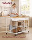 VASAGLE Kitchen Rolling Island, Mobile Kitchen Cart with Storage On Wheels – Oak Beige, Matte White – 27.6"D x 43.3"W x 35.4"H