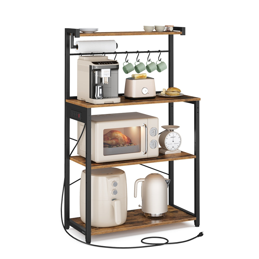 VASAGLE Barnet Kitchen Bakers Rack with Power Outlet – Rustic Brown, Ink Black