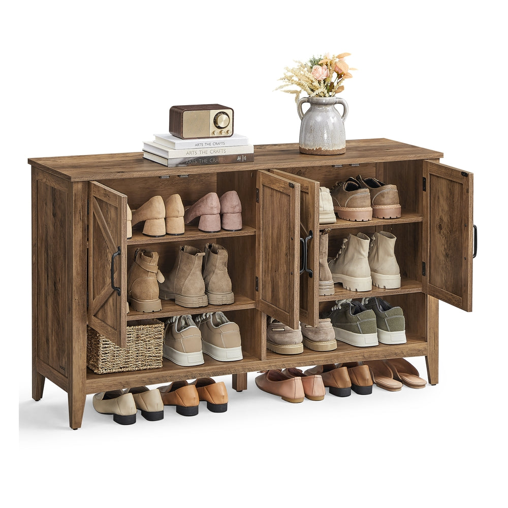 VASAGLE 3-Tier Shoe Cabinet, Farmhouse Style – Honey Brown