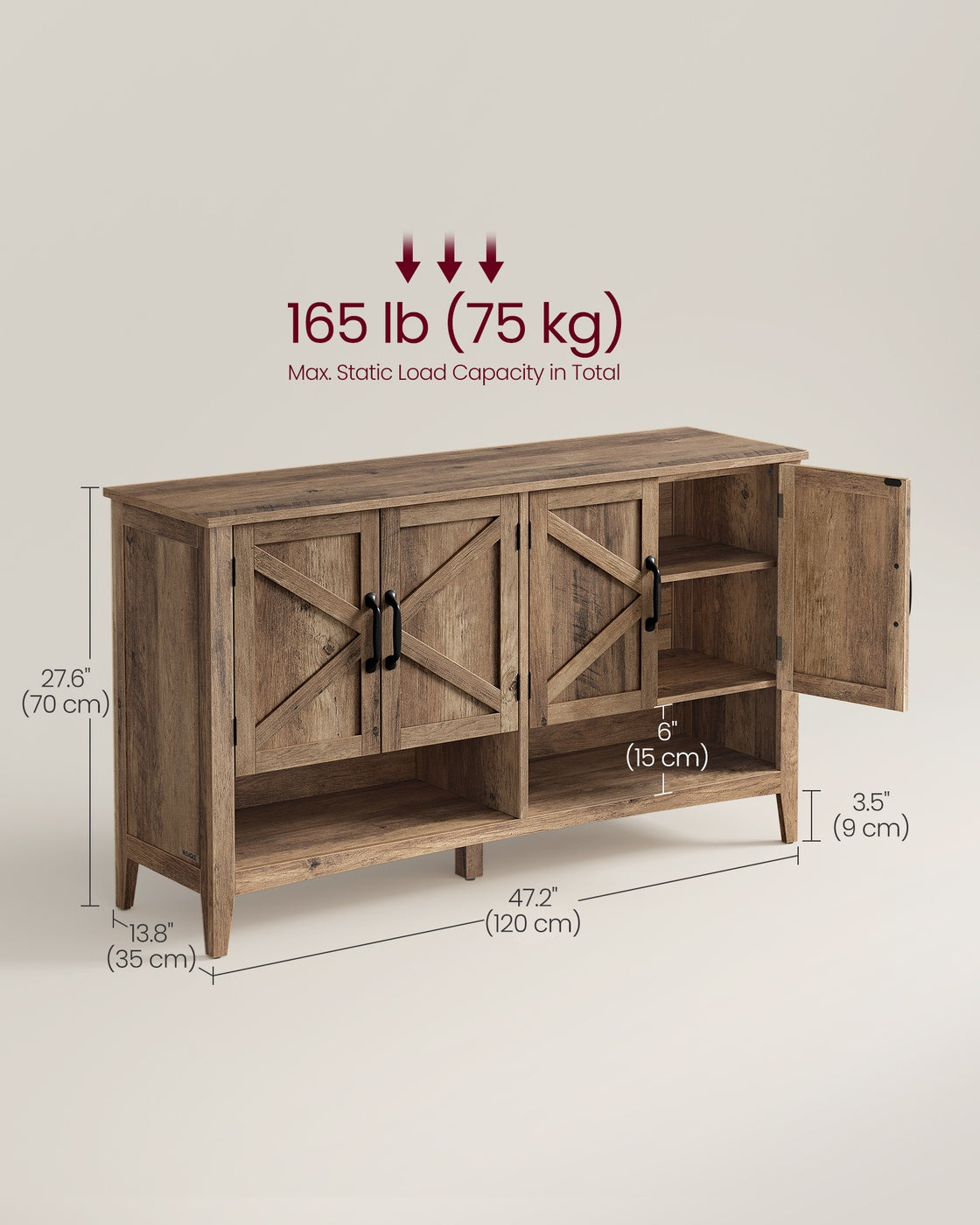 VASAGLE 3-Tier Shoe Cabinet, Farmhouse Style – Honey Brown