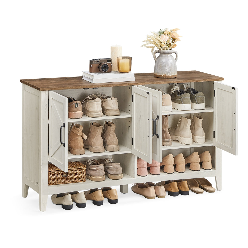 VASAGLE 3-Tier Shoe Cabinet, Farmhouse Style – Rustic White