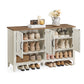 VASAGLE 3-Tier Shoe Cabinet, Farmhouse Style – Rustic White