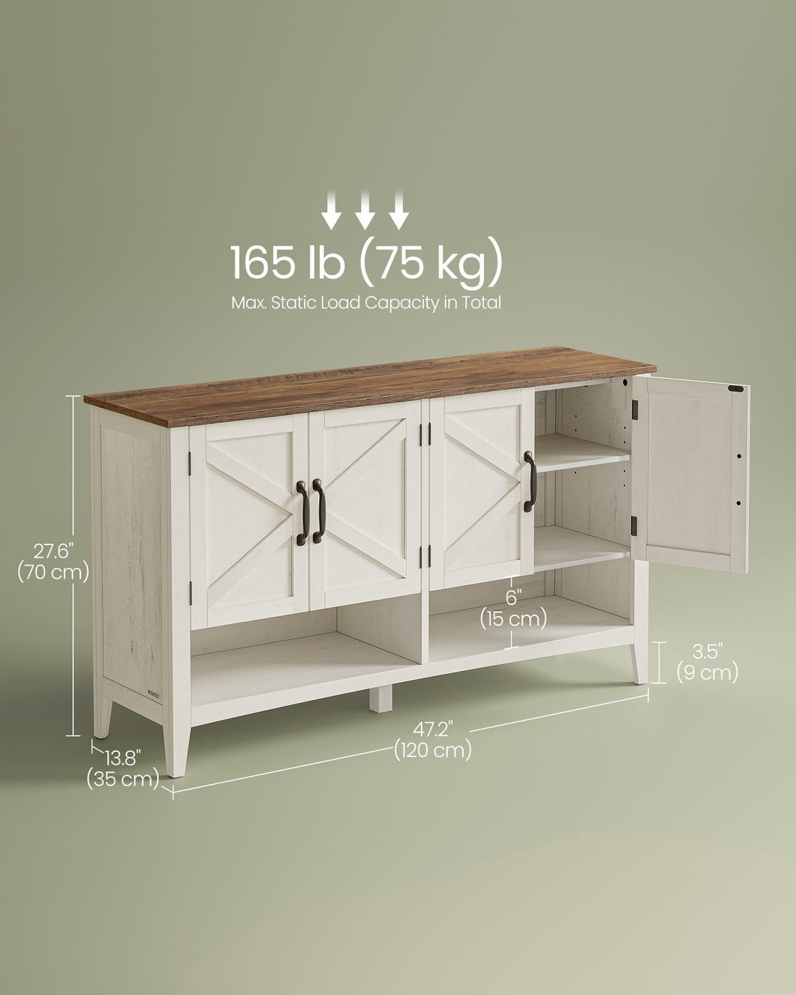 VASAGLE 3-Tier Shoe Cabinet, Farmhouse Style – Rustic White