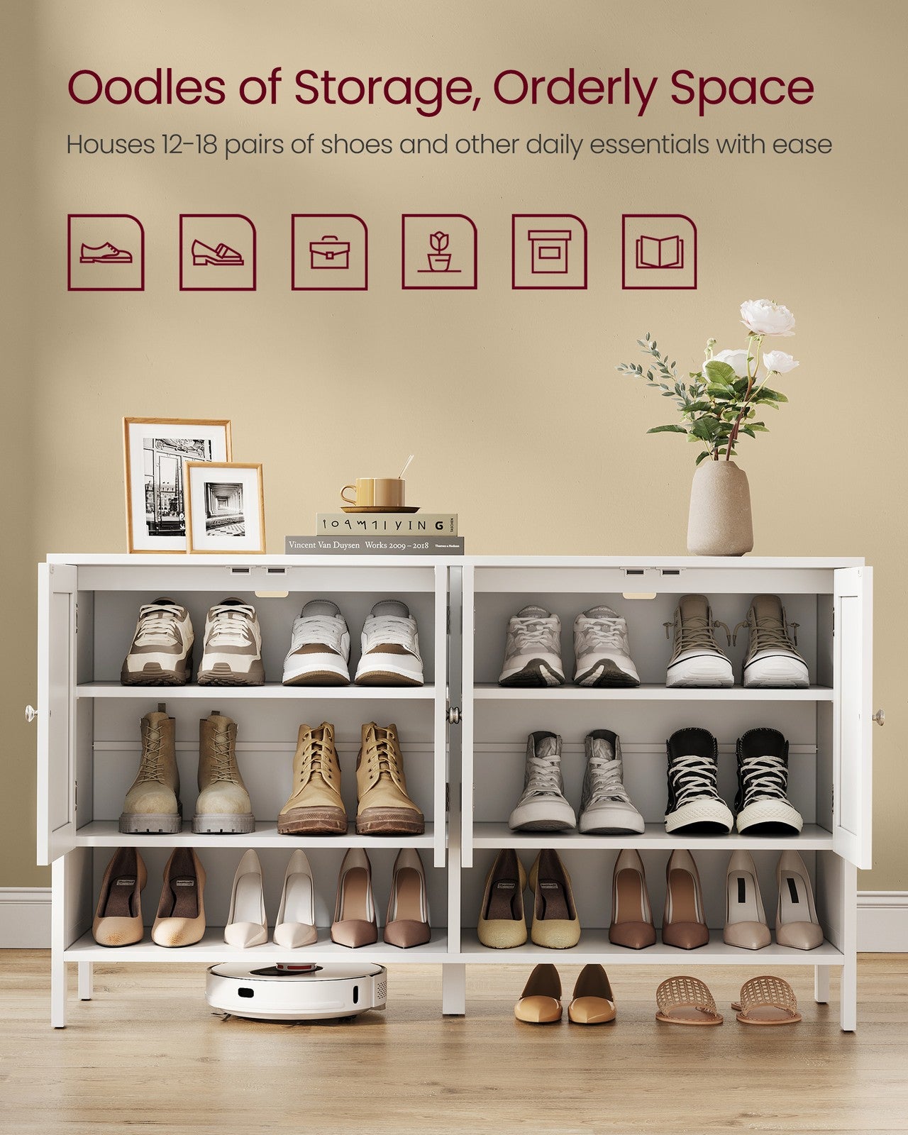 VASAGLE Shoe Cabinet, 3-Tier Shoe Storage Organizer – Cloud White