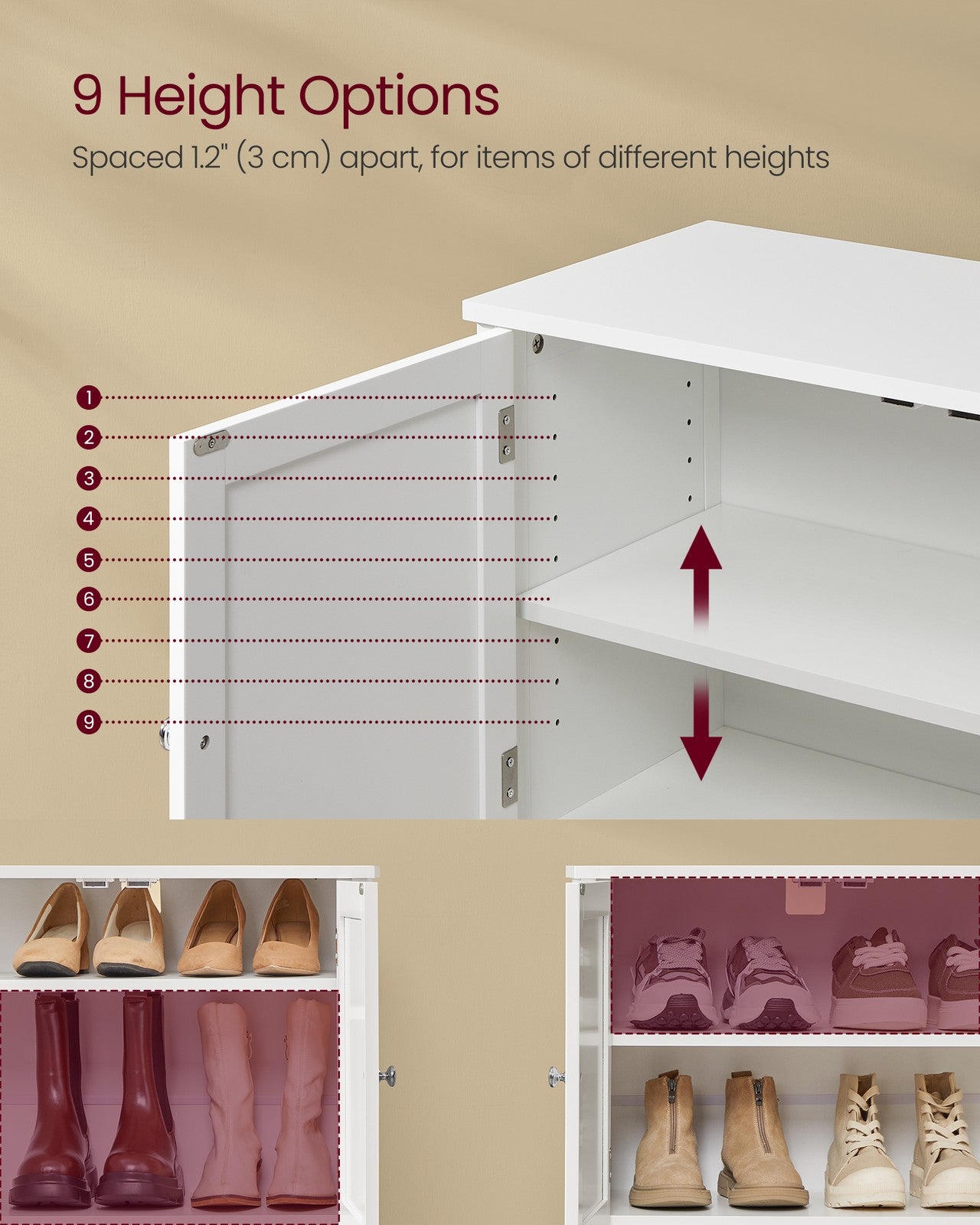 VASAGLE Shoe Cabinet, 3-Tier Shoe Storage Organizer – Cloud White