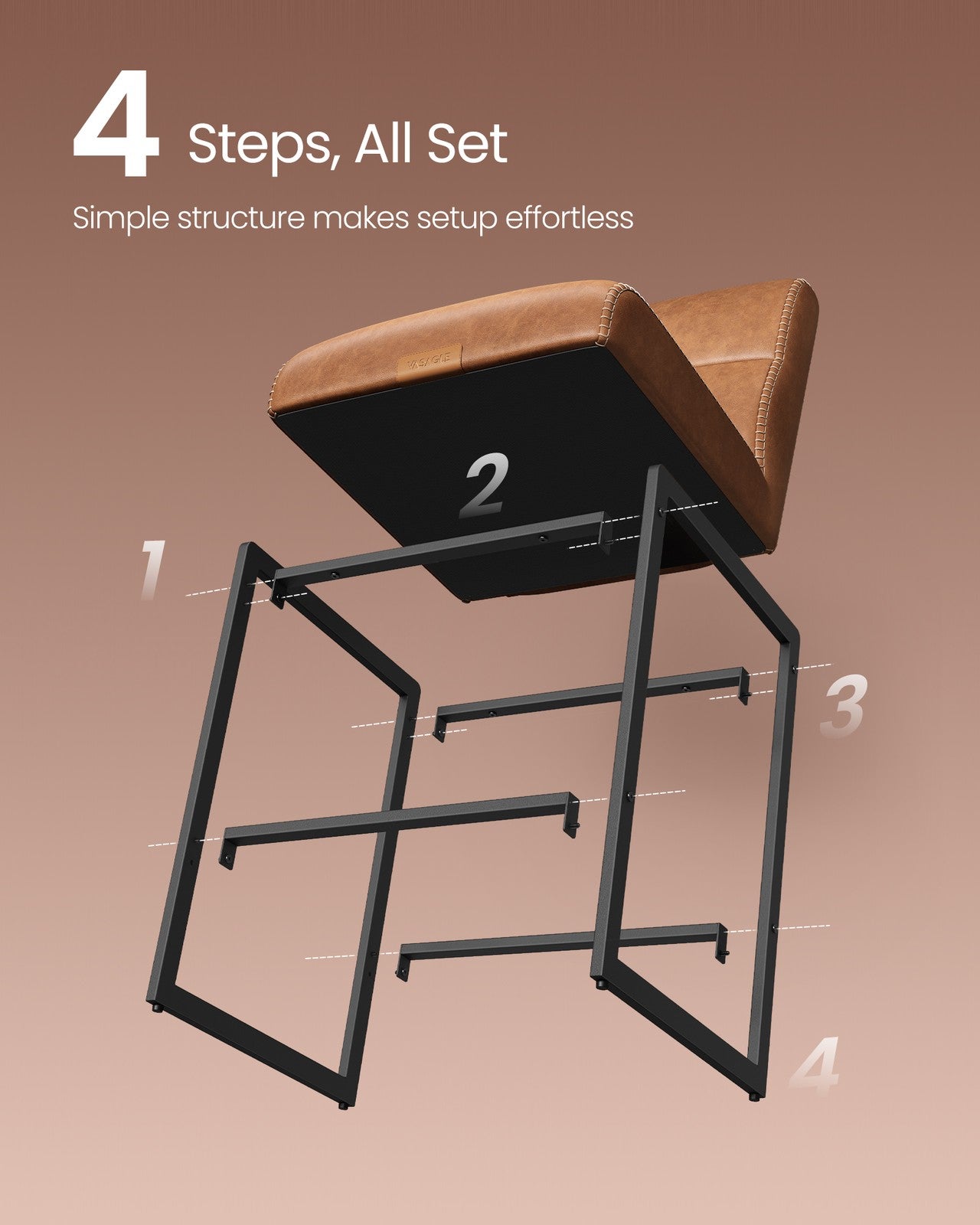 VASAGLE Ekho Bar Stools Set of 4, Counter Height Stools with Backs, Caramel Brown