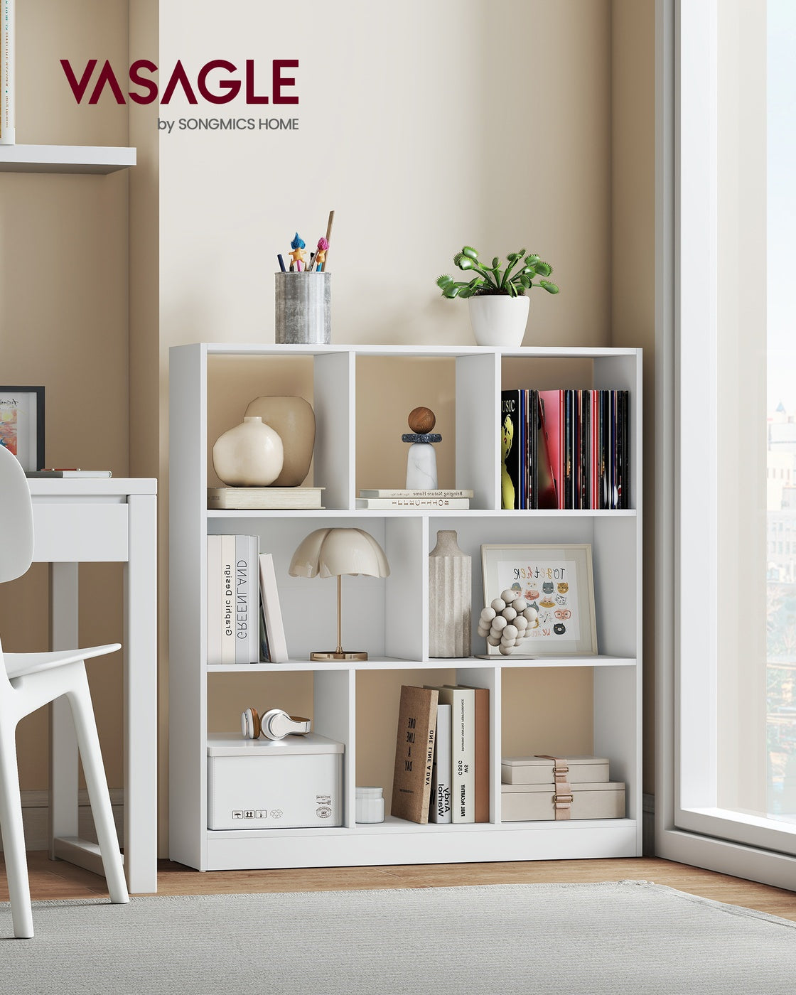 VASAGLE Custos Open Storage Bookshelf – Cloud White