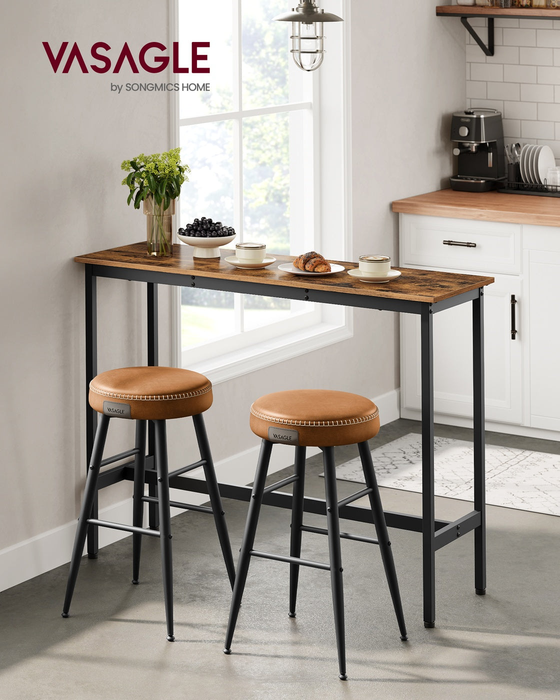 VASAGLE Bar Table, Narrow, 15.7 X 47.2 X 35.4 Inches, Brown and Black – Rustic Brown