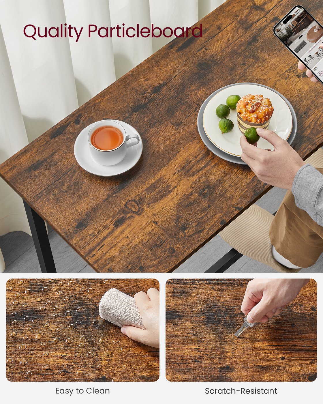 VASAGLE Bar Table, Narrow, 15.7 X 47.2 X 35.4 Inches, Brown and Black – Rustic Brown