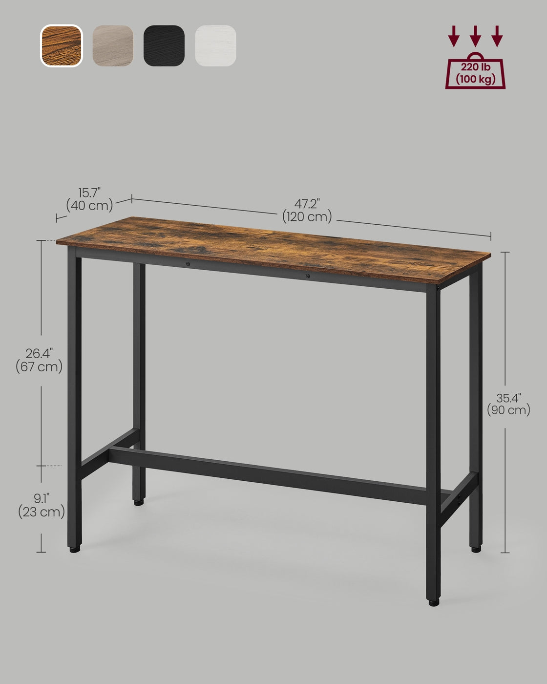 VASAGLE Bar Table, Narrow, 15.7 X 47.2 X 35.4 Inches, Brown and Black – Rustic Brown