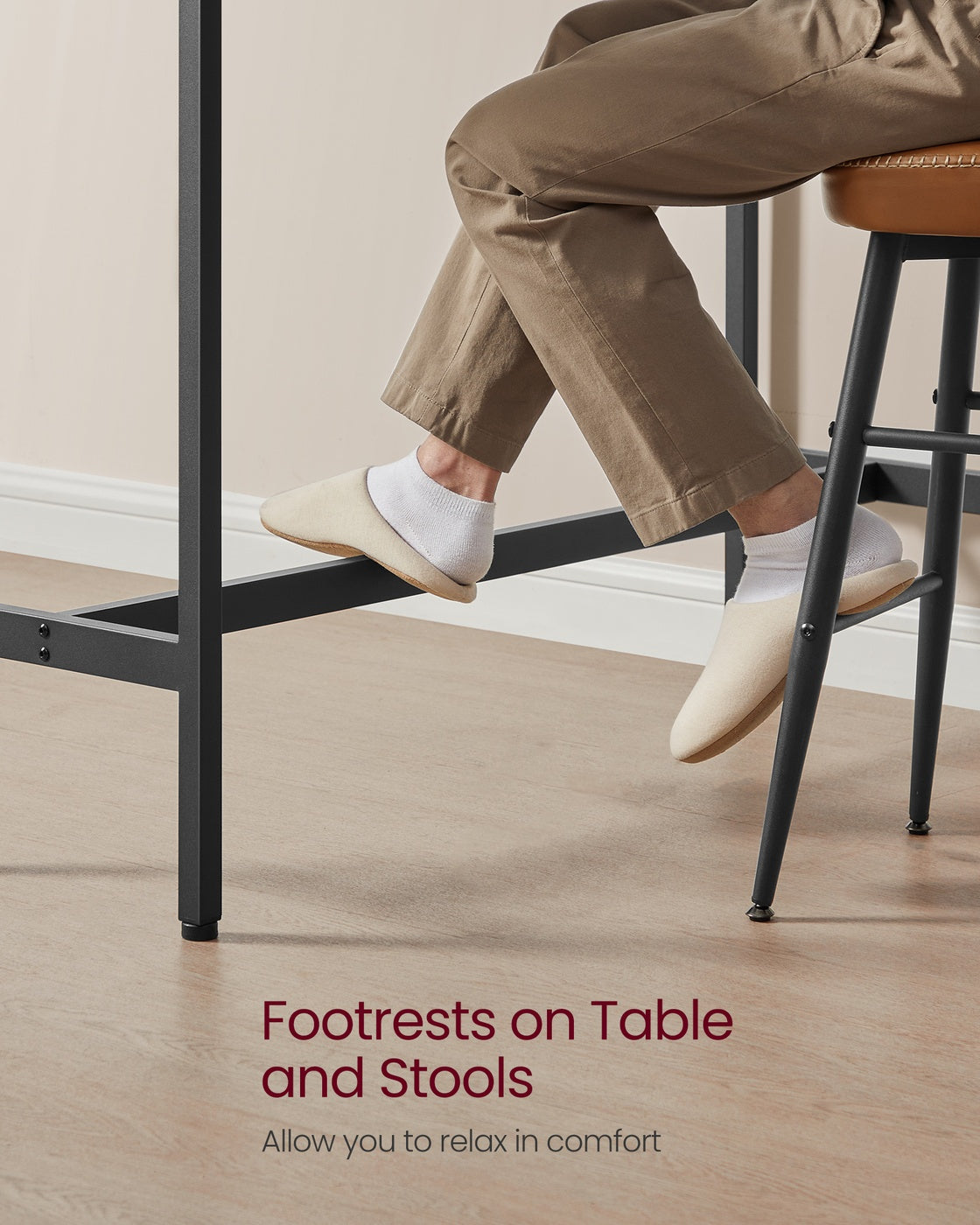VASAGLE Narrow Bar Table with Metal Frame – Ebony Black, Ink Black