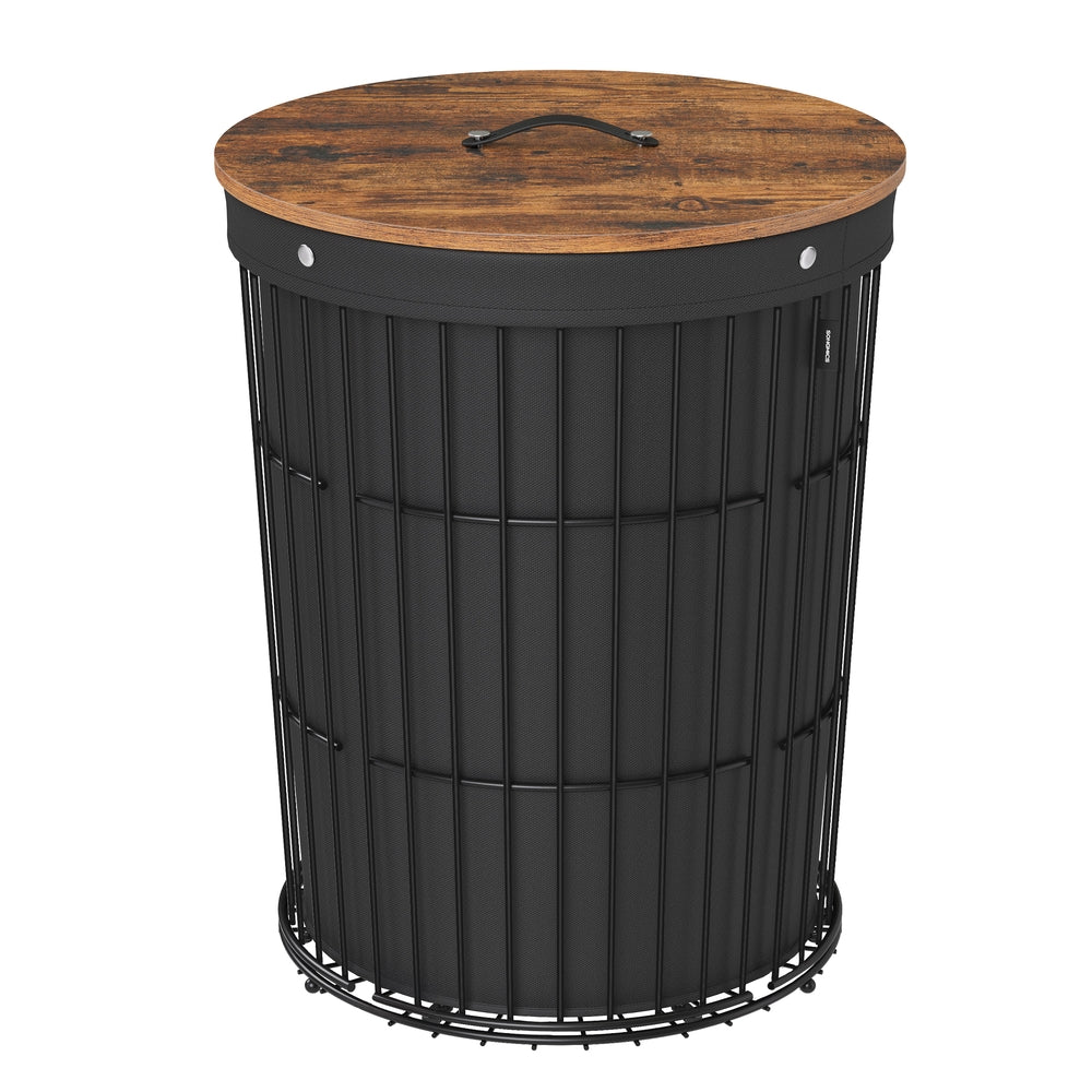 SONGMICS Round Laundry Hamper with Lid, 25 Gallons, Black – Ink Black