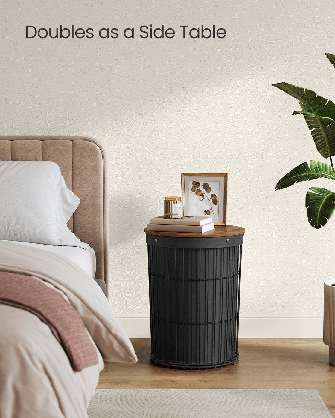SONGMICS Round Laundry Hamper with Lid, 25 Gallons, Black – Ink Black
