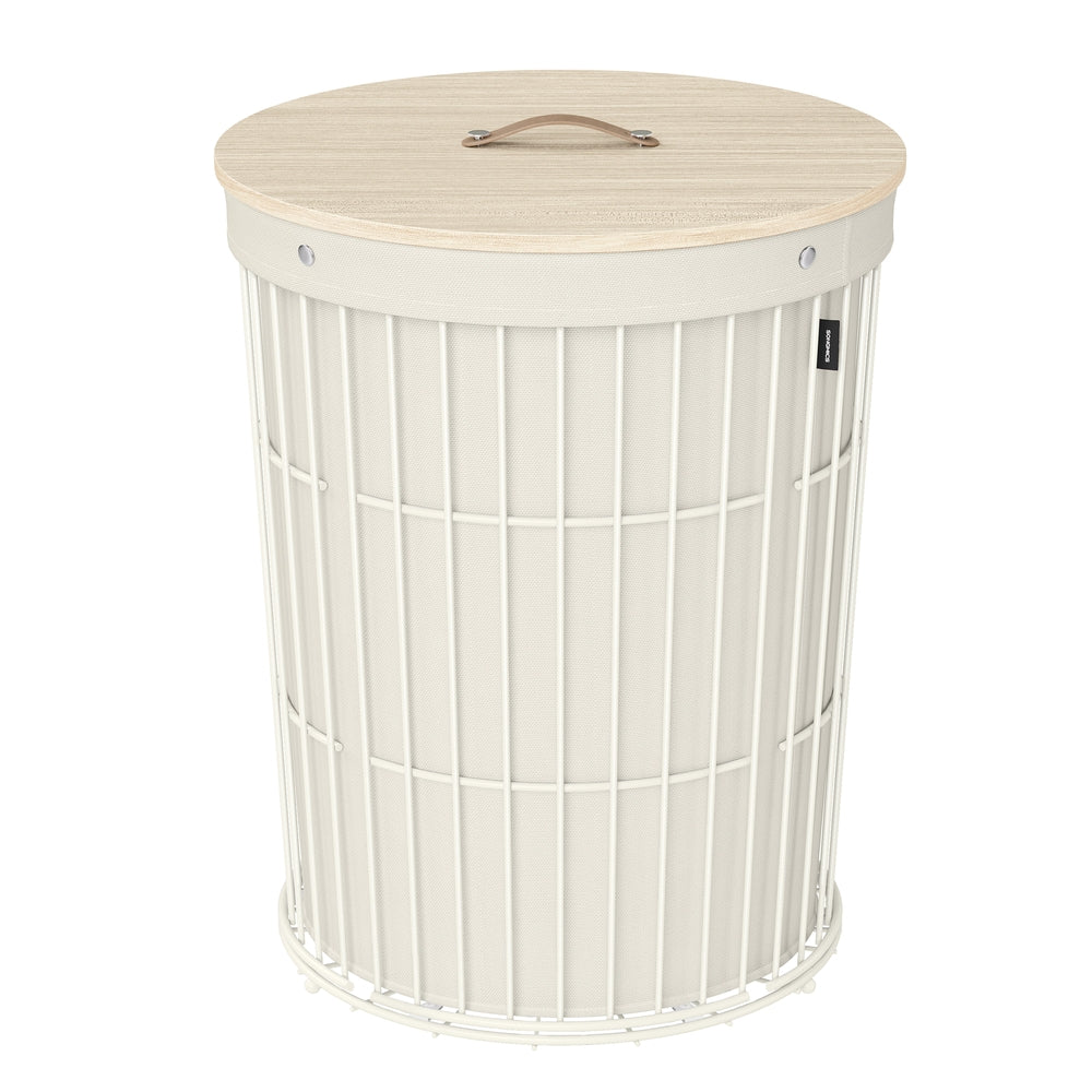SONGMICS Round Laundry Hamper with Lid, 25 Gallons, White – Cream White