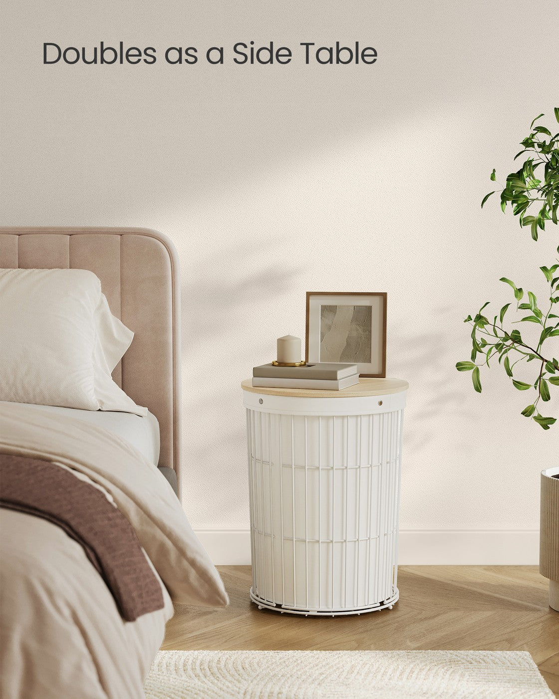 SONGMICS Round Laundry Hamper with Lid, 25 Gallons, White – Cream White
