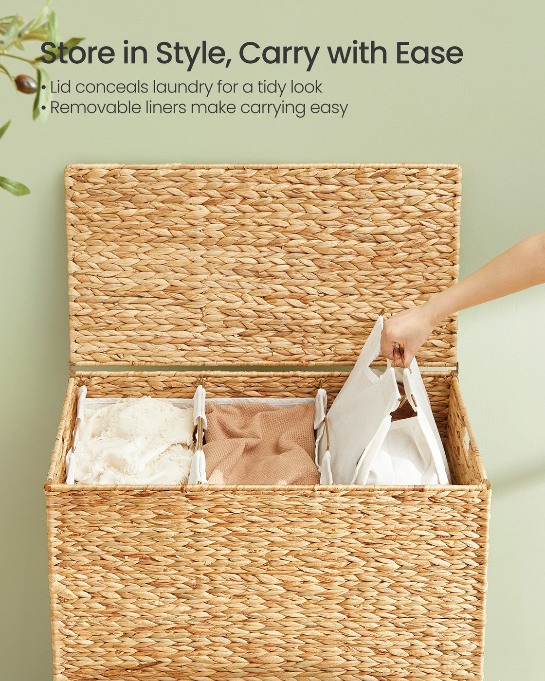 SONGMICS Multi Compartment Wicker Laundry Hamper with Lid – Natural