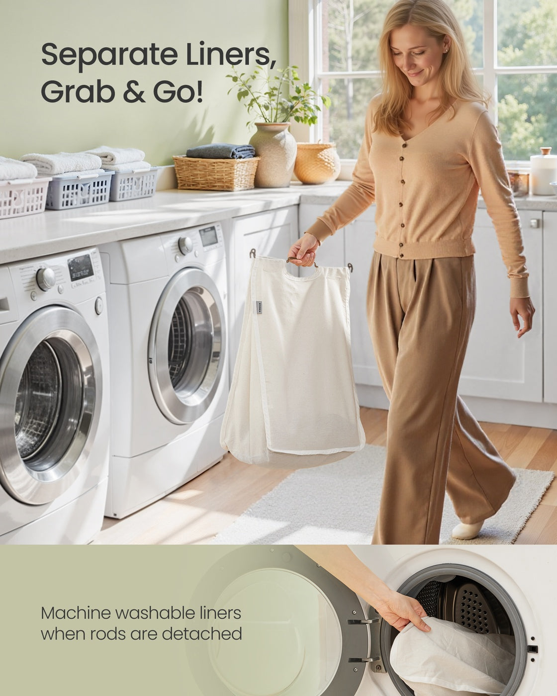 SONGMICS Multi Compartment Wicker Laundry Hamper with Lid – Natural