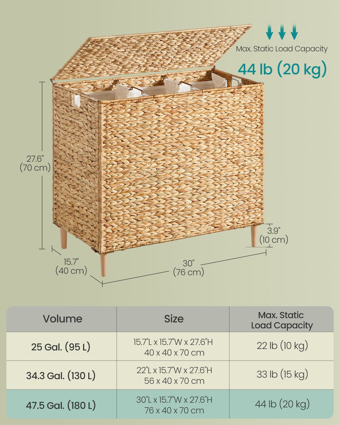 SONGMICS Multi Compartment Wicker Laundry Hamper with Lid – Natural