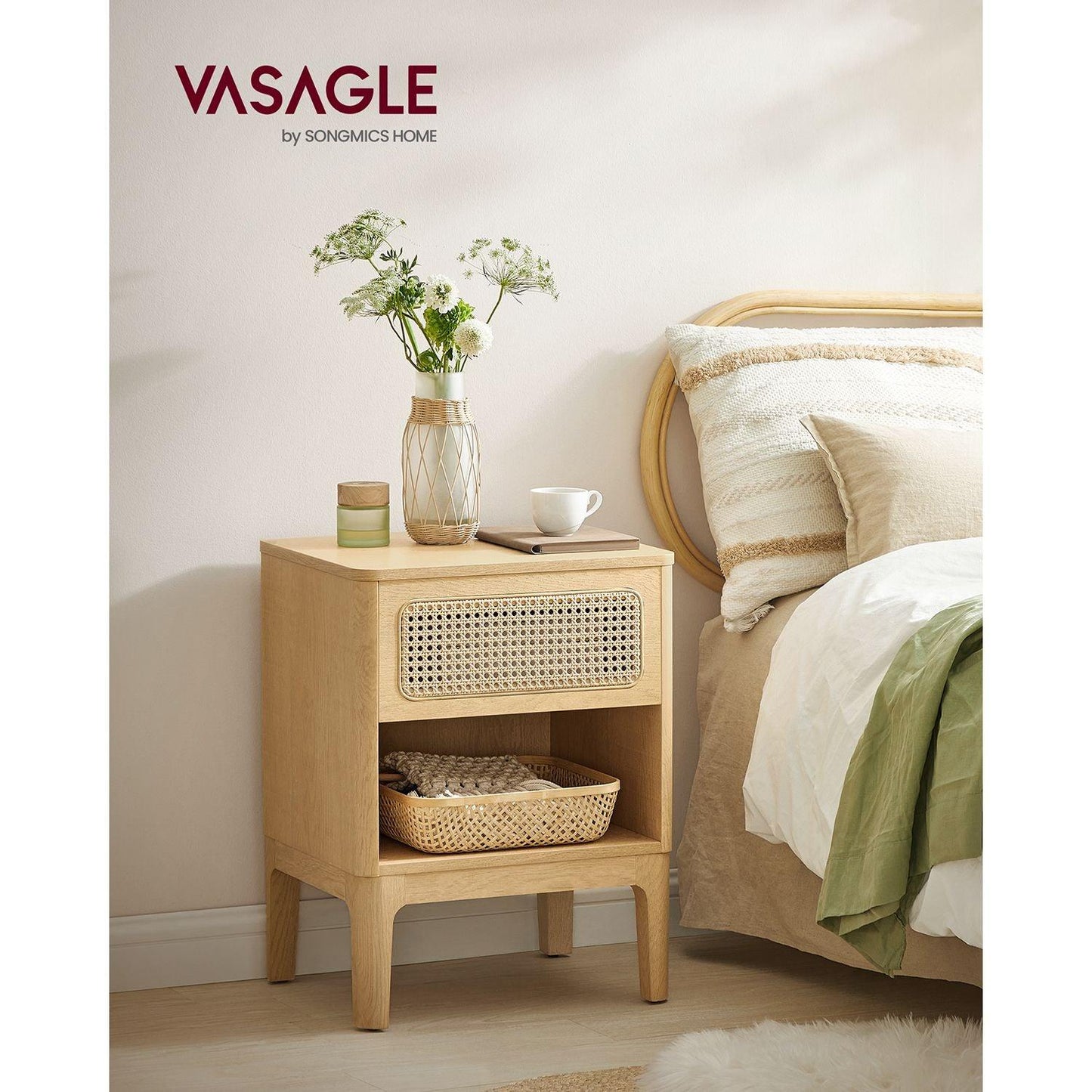 Rattan Nightstand with Drawer FredCo
