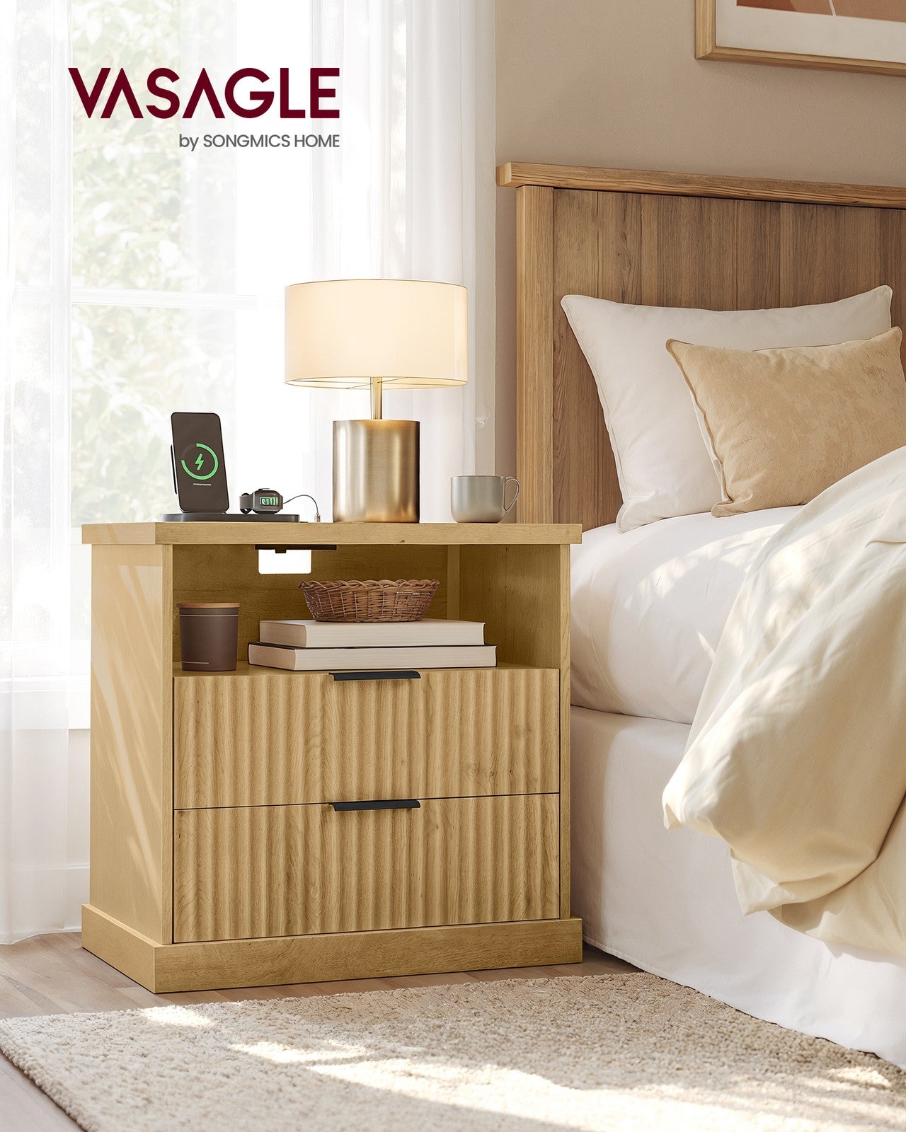 VASAGLE Maxe Nightstand with Charging Station