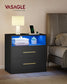 VASAGLE Custos Nightstand with Charging Station, LED Lights – Ink Black