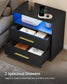 VASAGLE Custos Nightstand with Charging Station, LED Lights – Ink Black