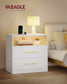 VASAGLE Custos Nightstand with Charging Station, LED Lights – Cloud White